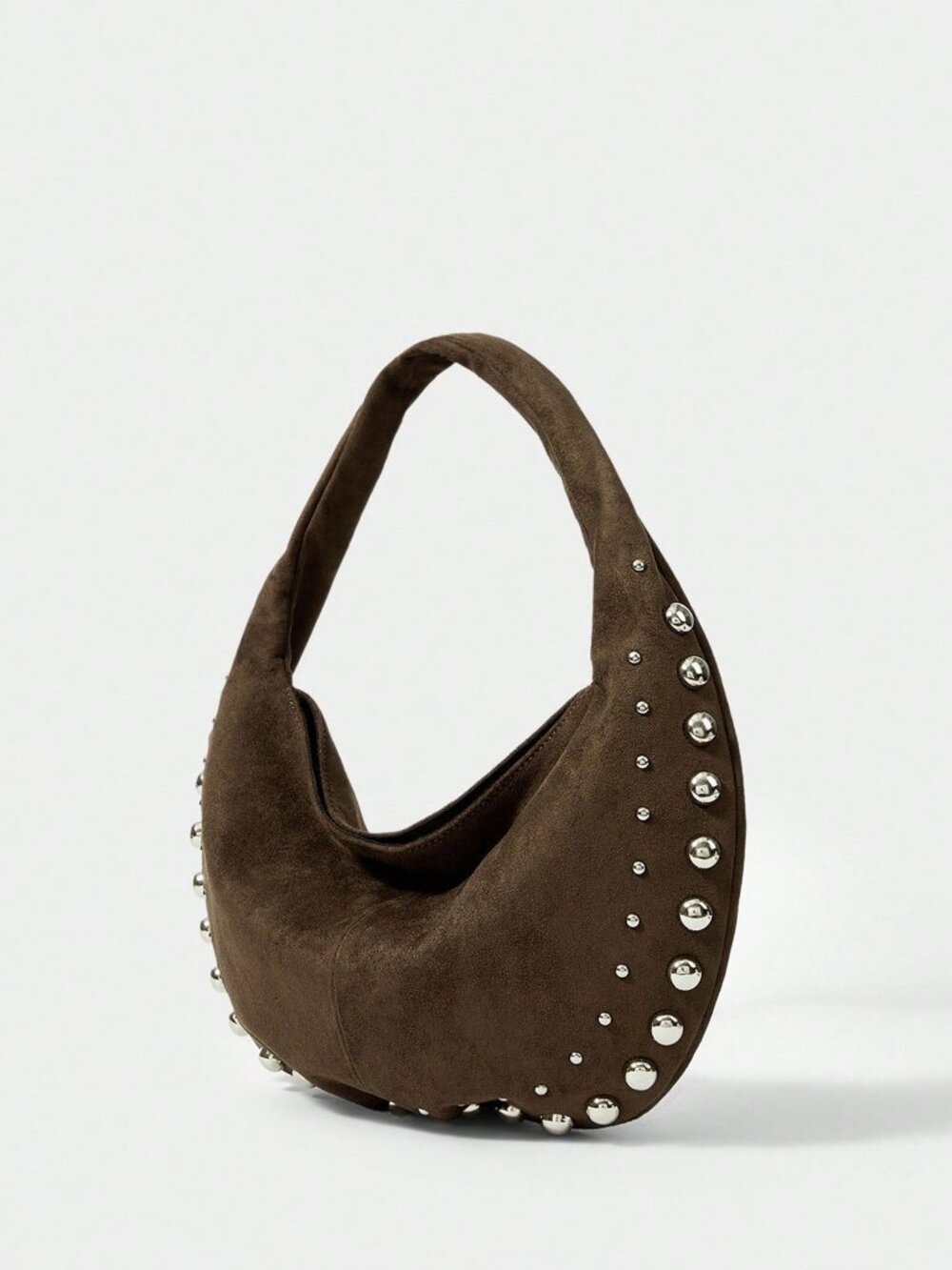 Coffee Brown Casual Women's Studded Shoulder Bag - Picture 2 of 6